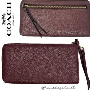 Coach Burgundy Oxblood Grain Leather Wristlet Wallet